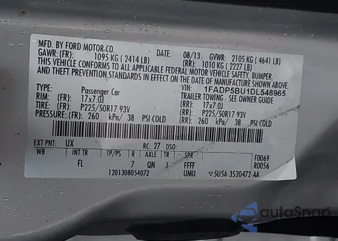 2013 Ford C-Max Hybrid Sel из США, поврежденный, VIN 1FADP5BU1DL548965